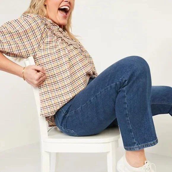 Old Navy Extra High-Waisted Sky-Hi Straight Button-Fly Jeans for Women New - Picture 7 of 12